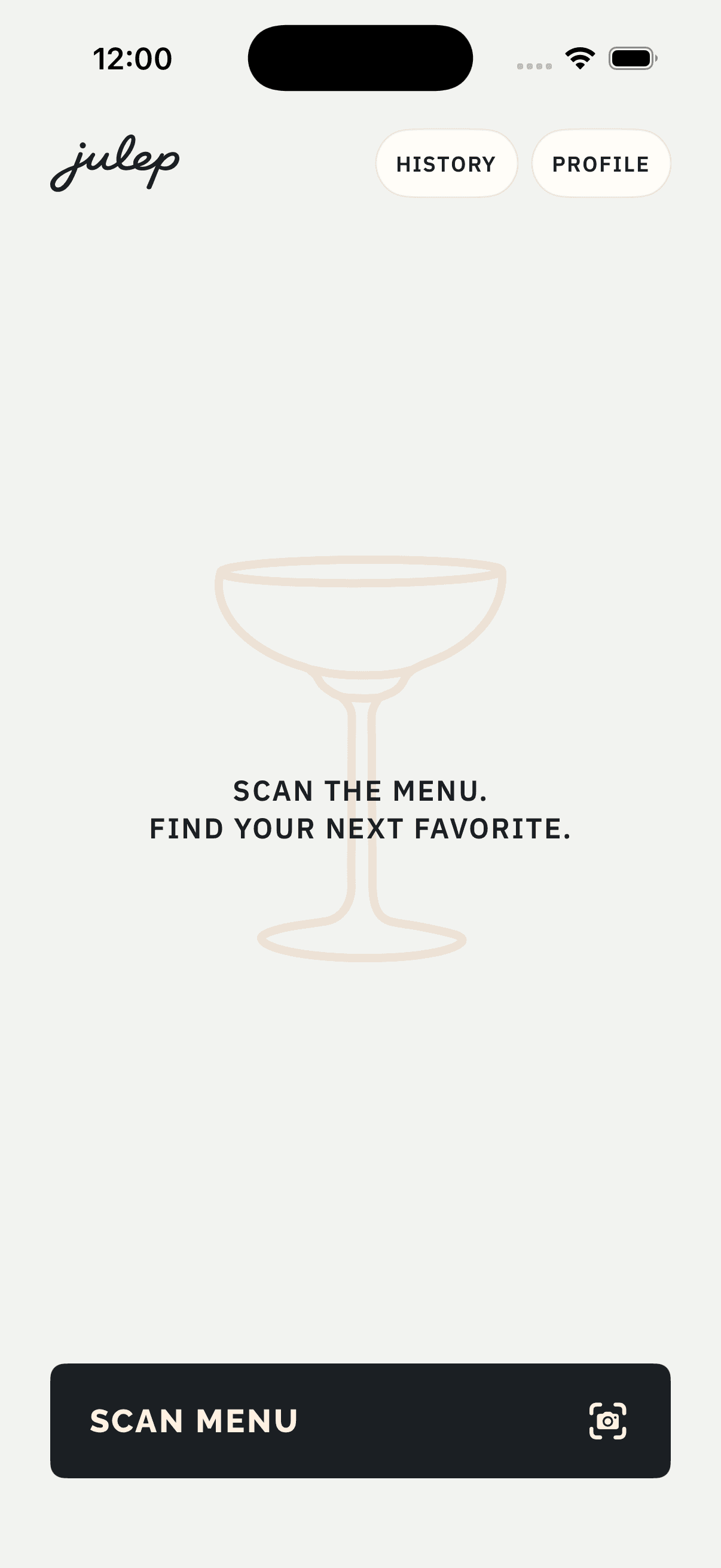Julep menu scan screen