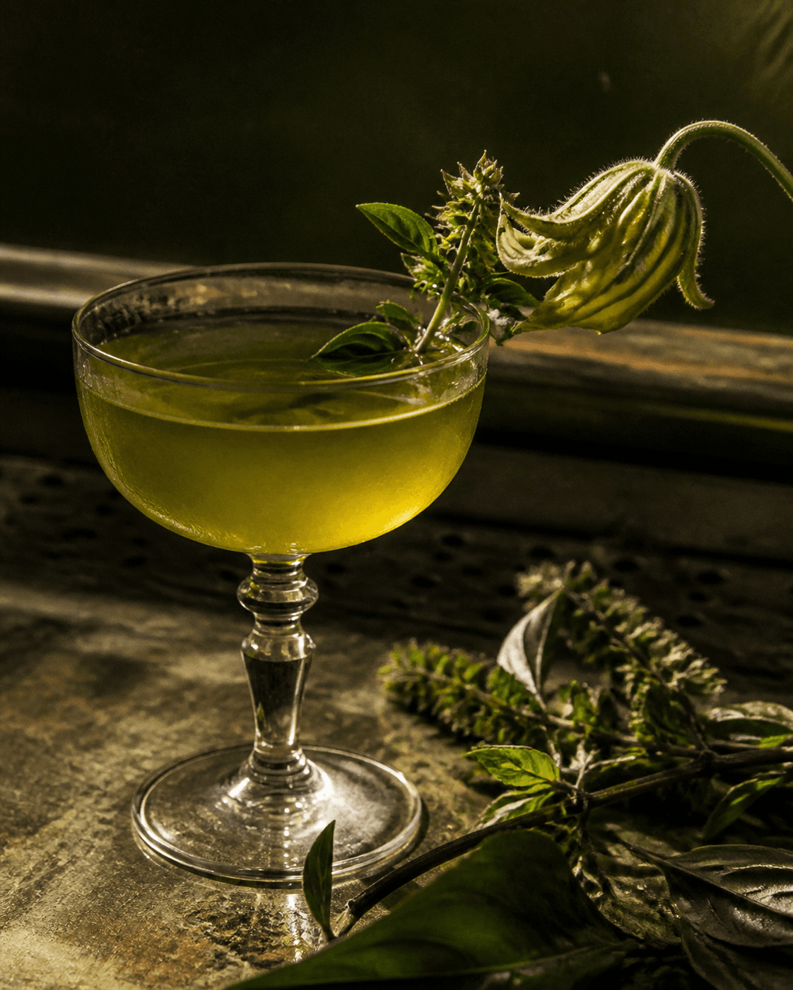 An unusual herbal green cocktail